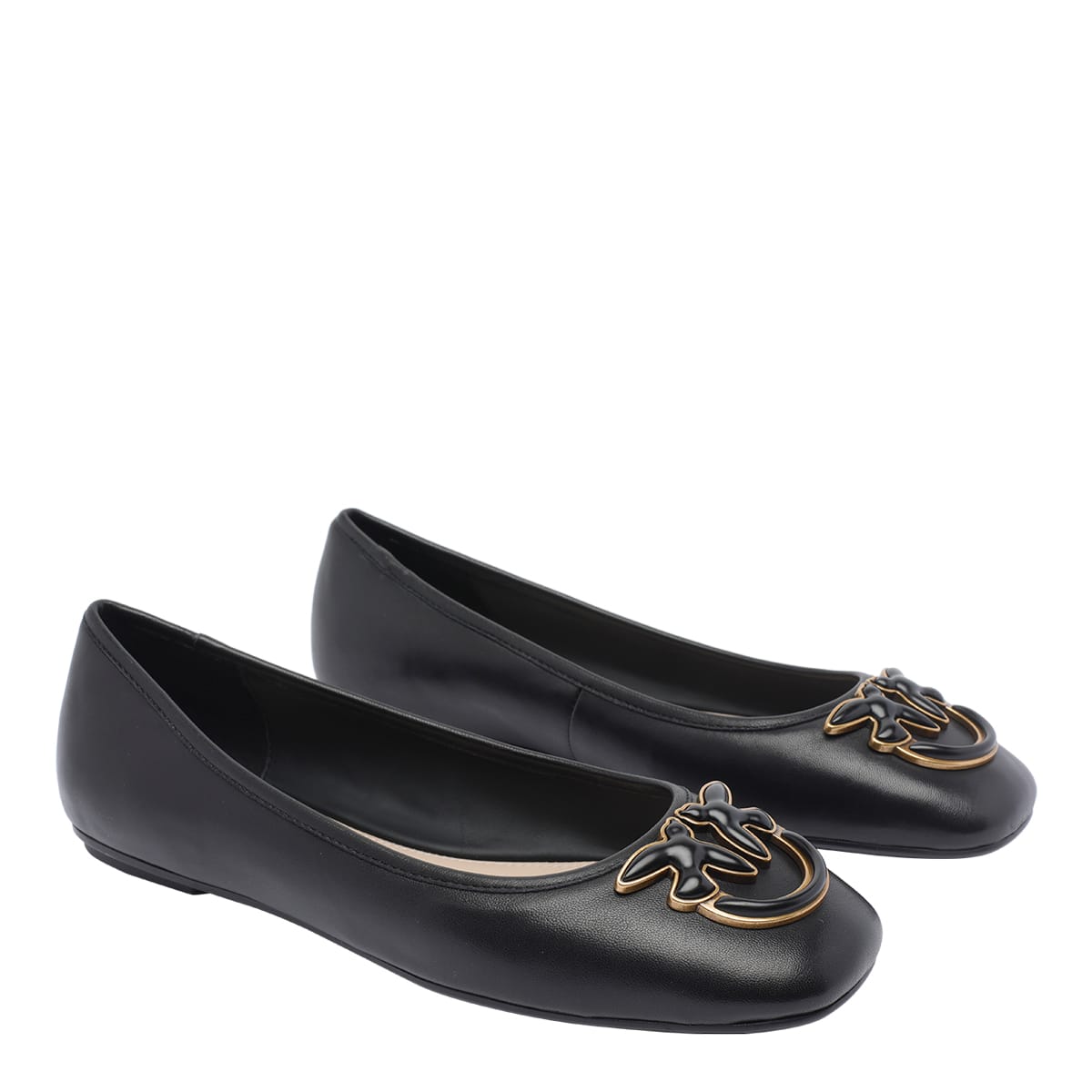 Pinko Flat Nappa Leather Ballet Flats With Love Birds Logo In Black