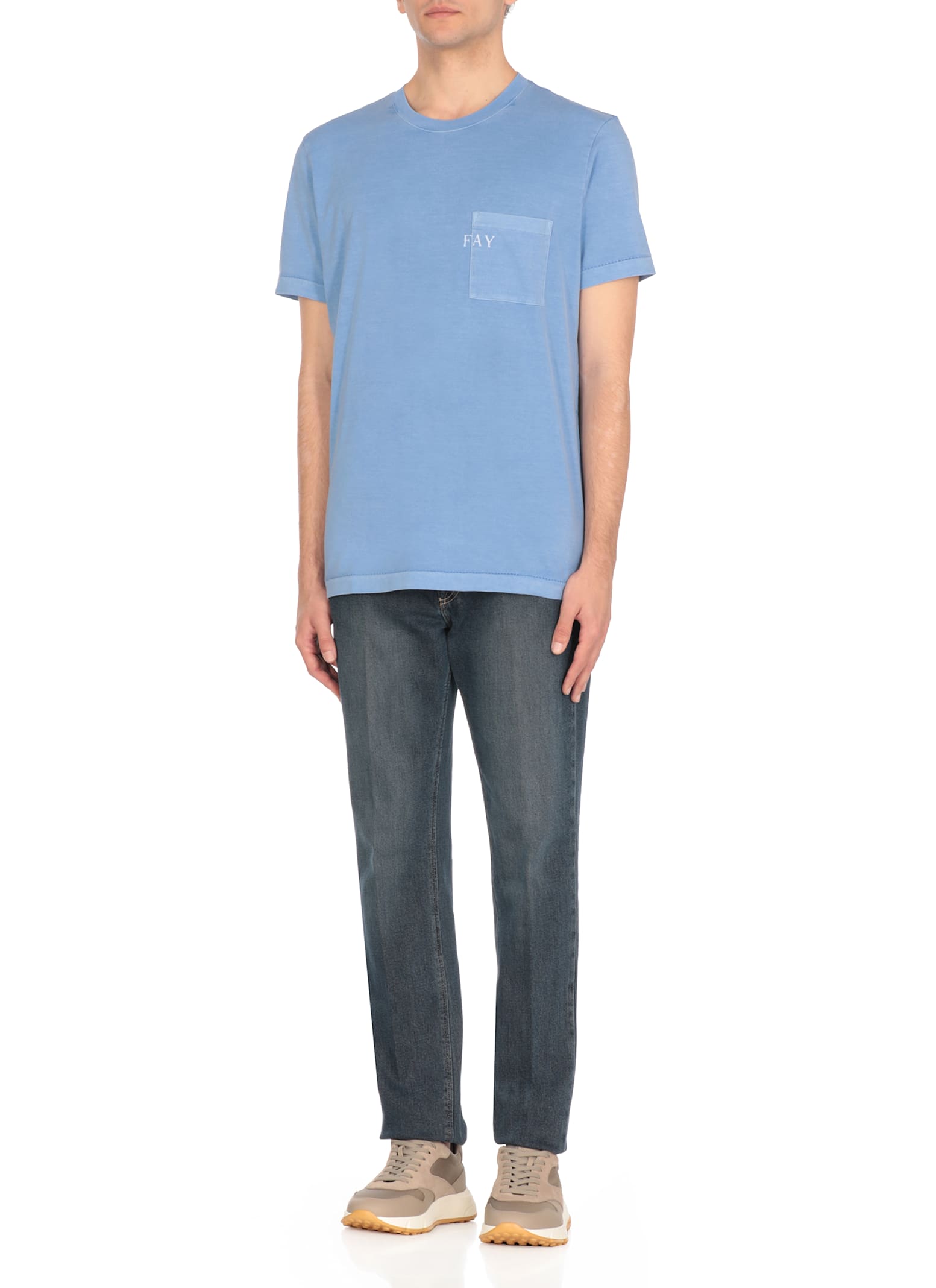 Fay T-shirt Jersey Satinata T-shirt In Light Blue