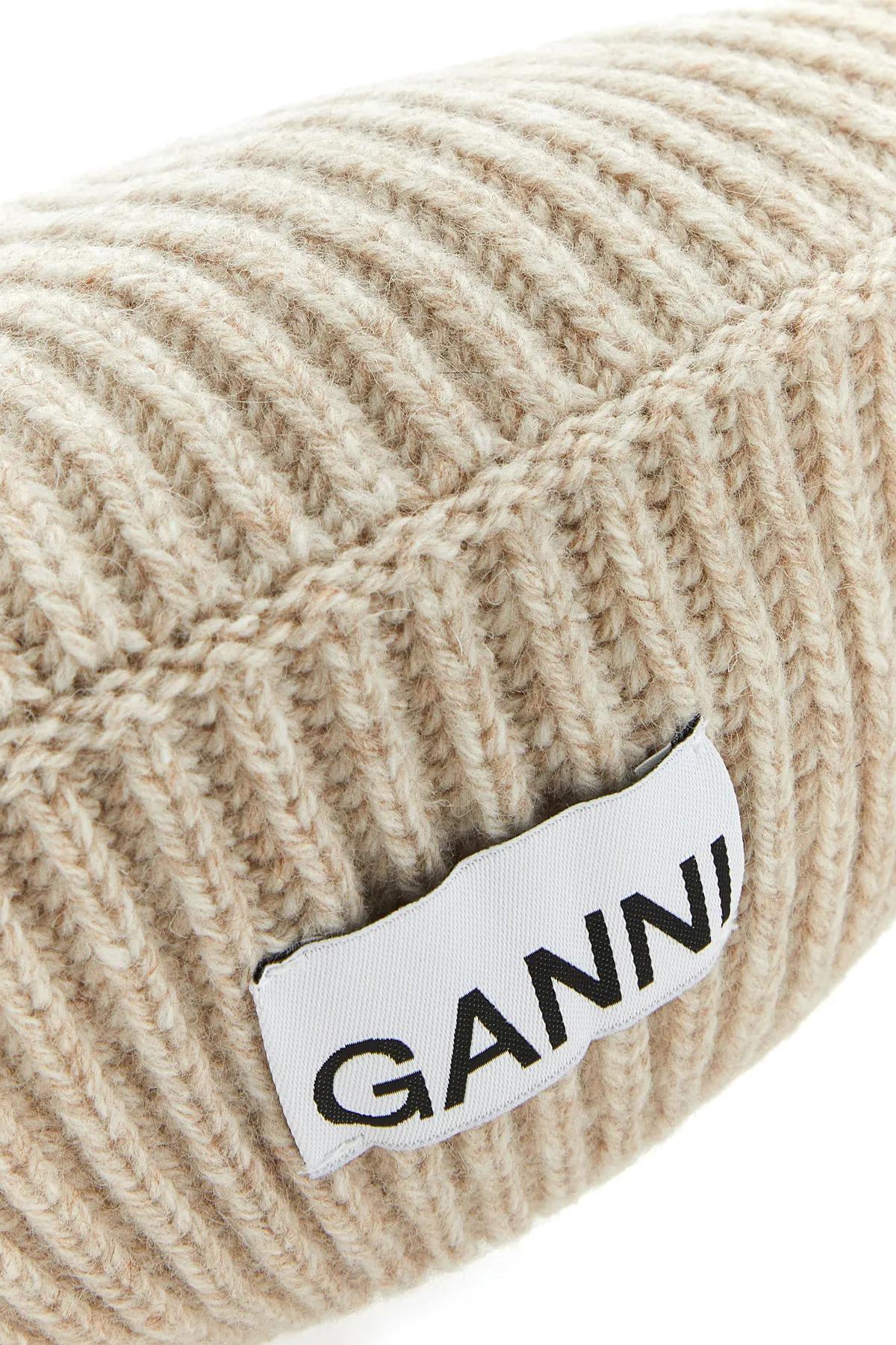 Ganni Rib Beret Hut - - Wolle - Beige