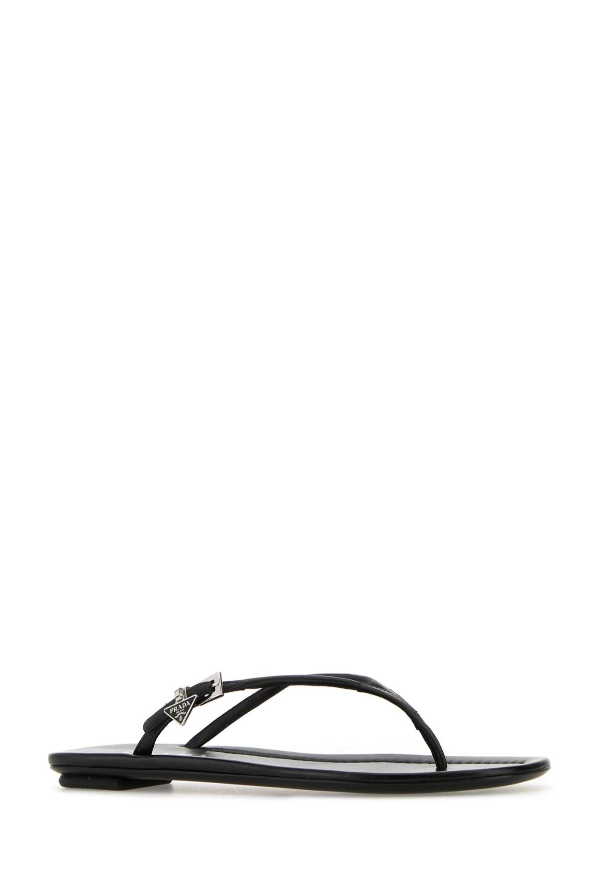 Shop Prada Black Leather Thong Slippers In Nero