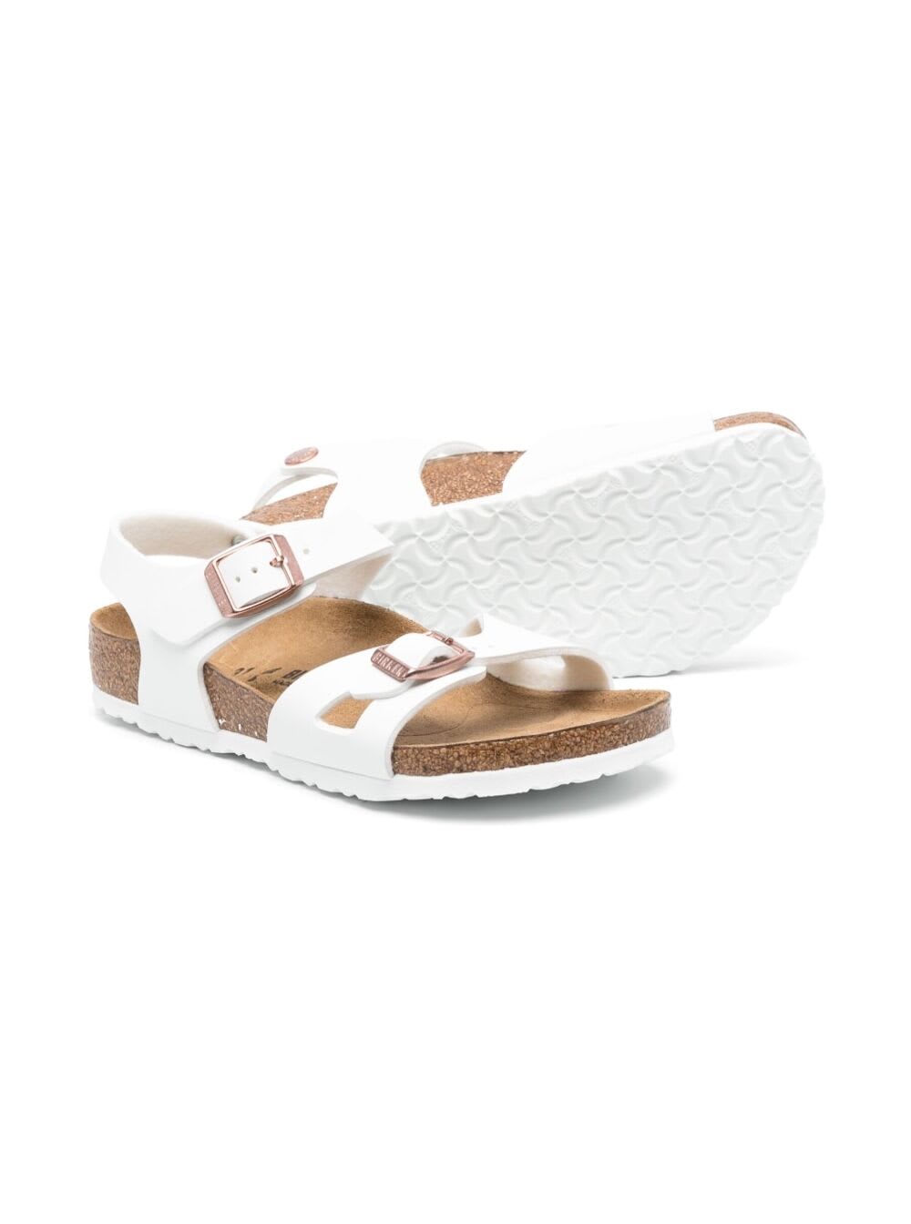 Birkenstock Rio White Flat Sandals With Double Strap In Faux Leather Girl In White