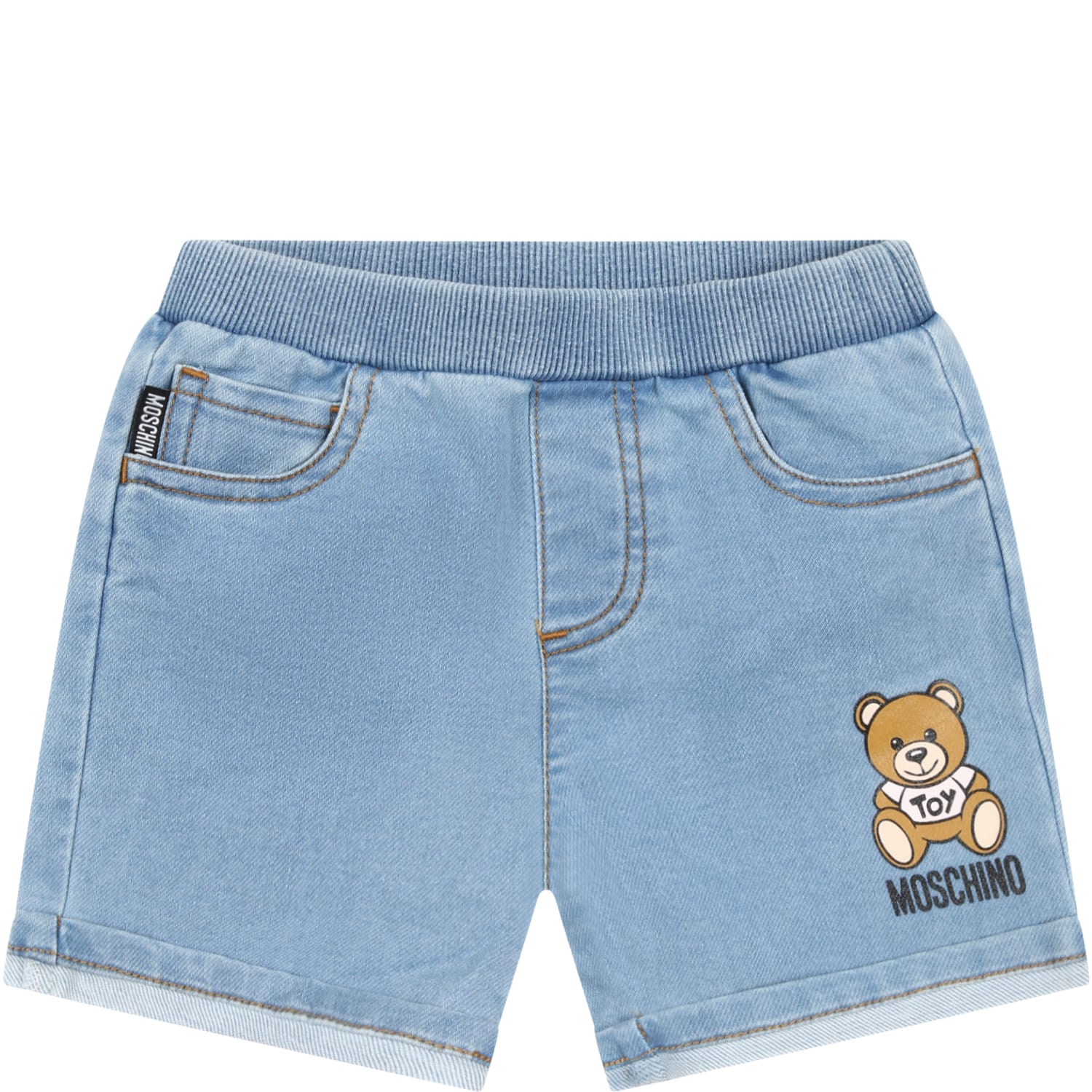 MOSCHINO BLUE SHORTS FOR BABIES WITH TEDDY BEAR AND LOGO