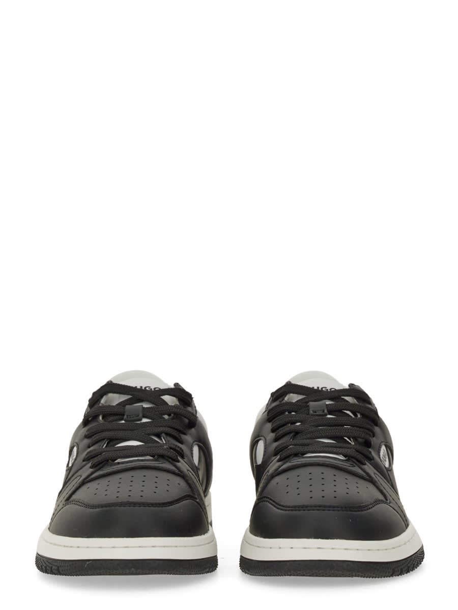 Hugo Boss Leather Sneaker With Contrast Heel Tab In Grey