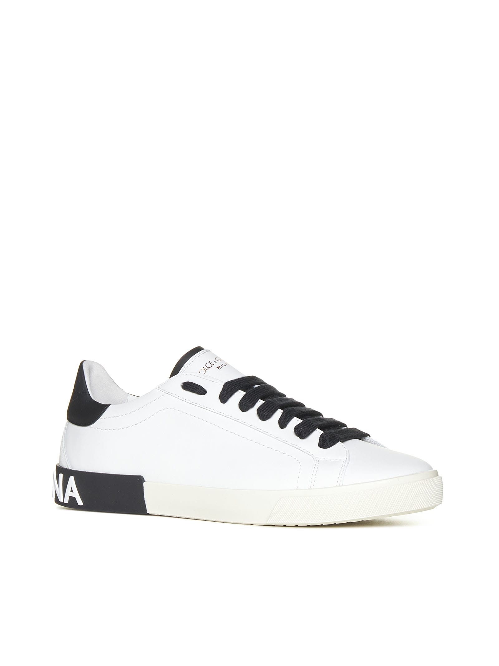 Dolce & Gabbana Portofino Leather Sneakers With Rubberized Logo Shoes In White
