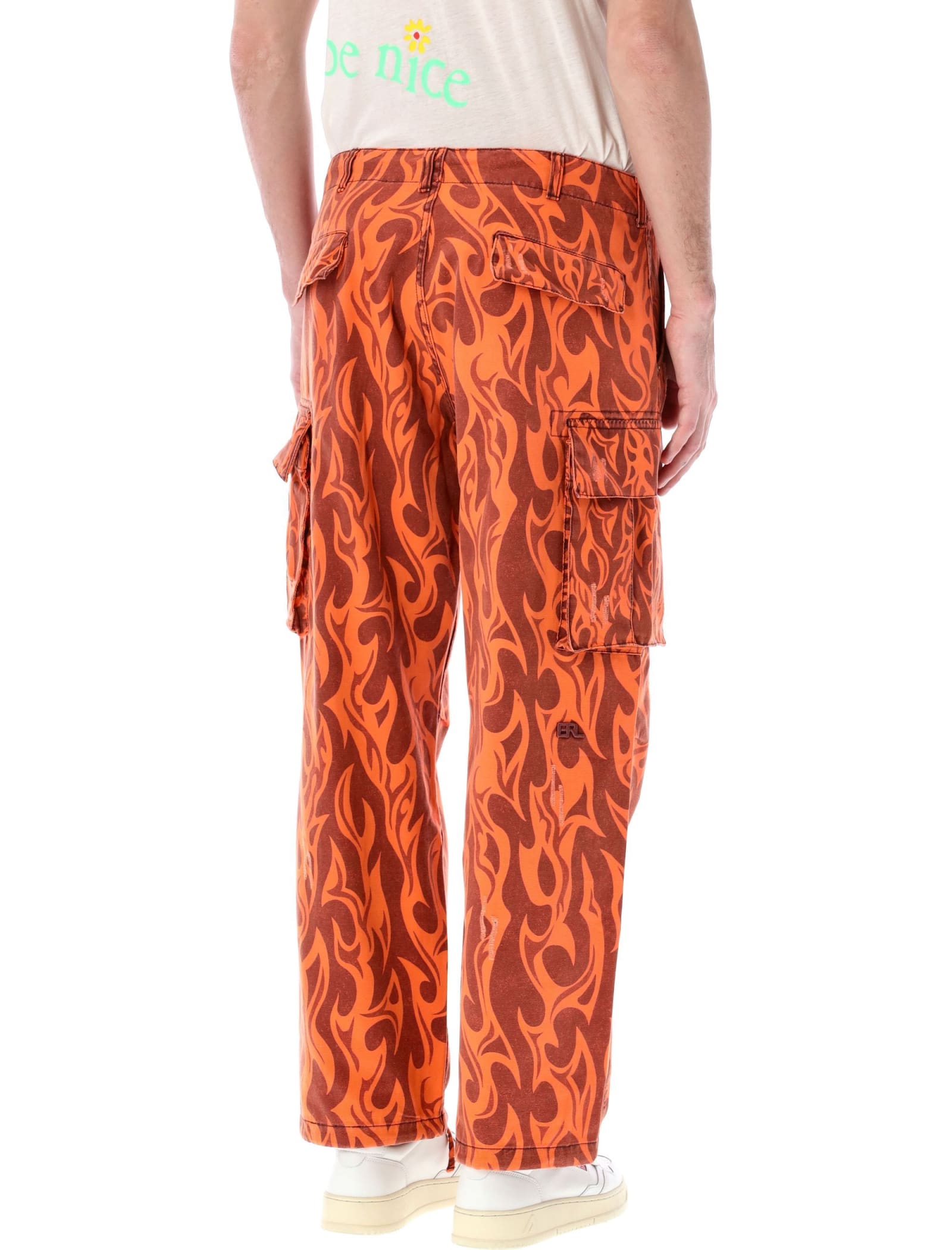 Shop Erl Printed Flame Cargo Pants In Orange Flame