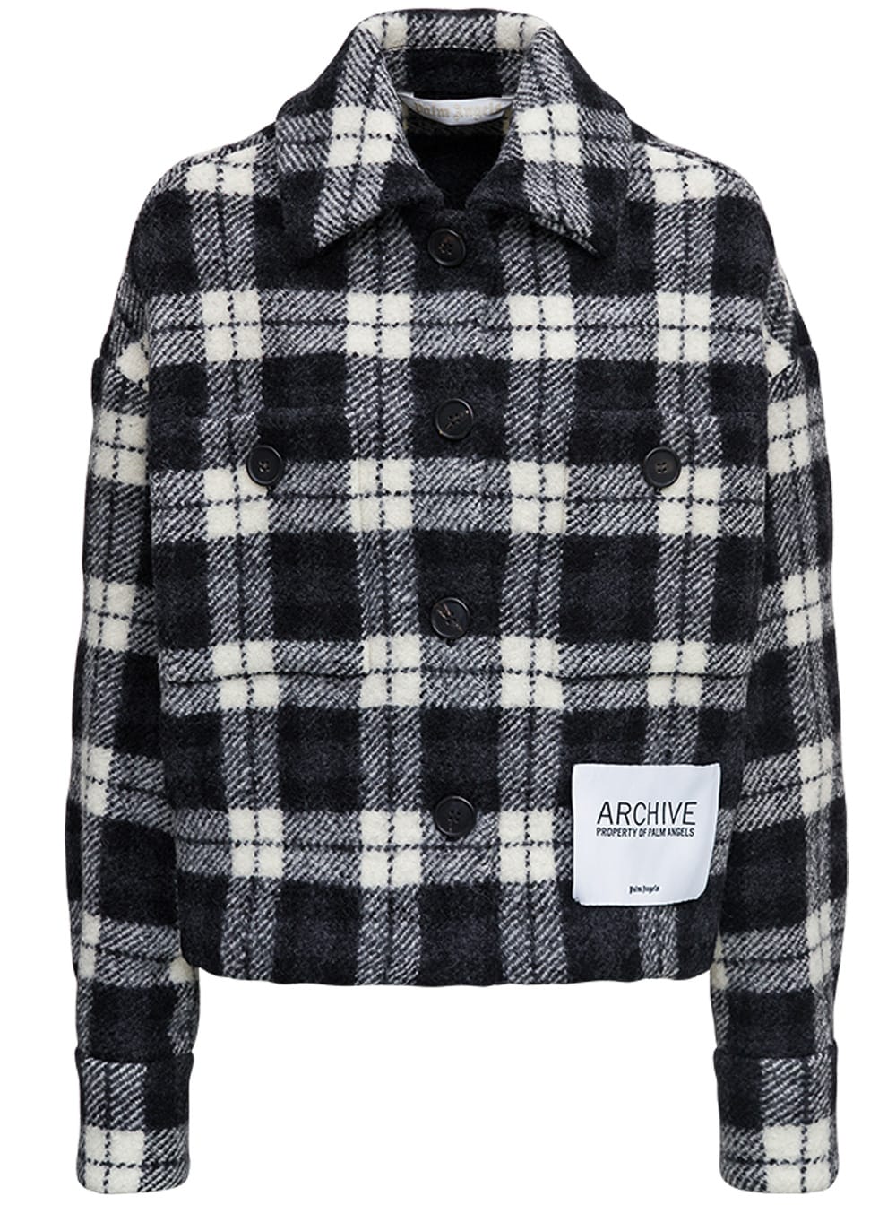 Palm Angels Black And White Check Wool Jacket