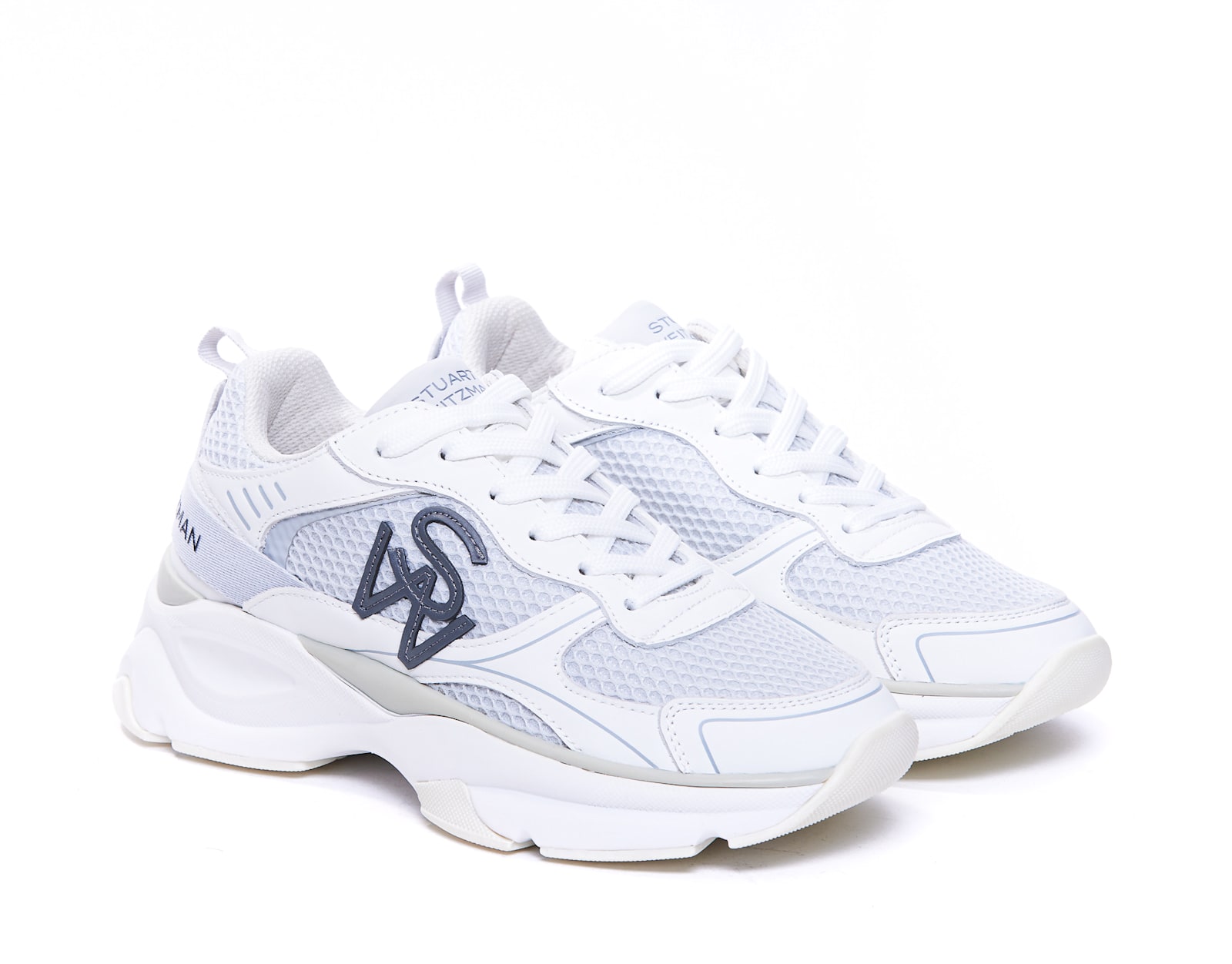 Stuart Weitzman Leather And Mesh Sneakers In White