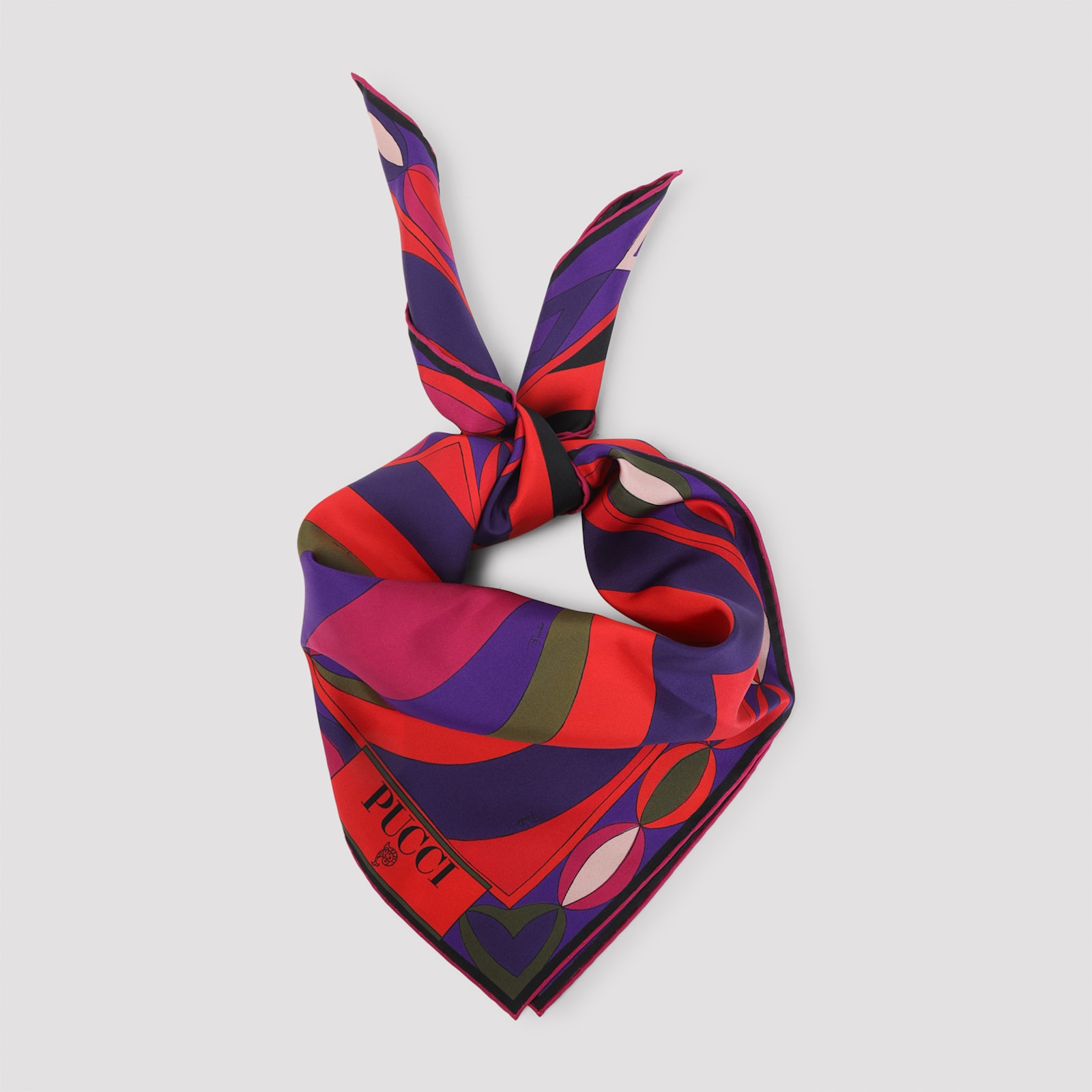 Pucci Square Silk Twill Scarf With Bold Patterns In Red