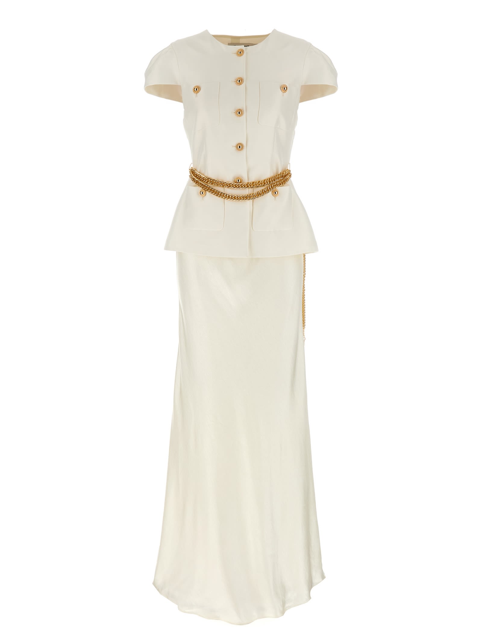cream Taffeta Chain Belt Maxi Dress