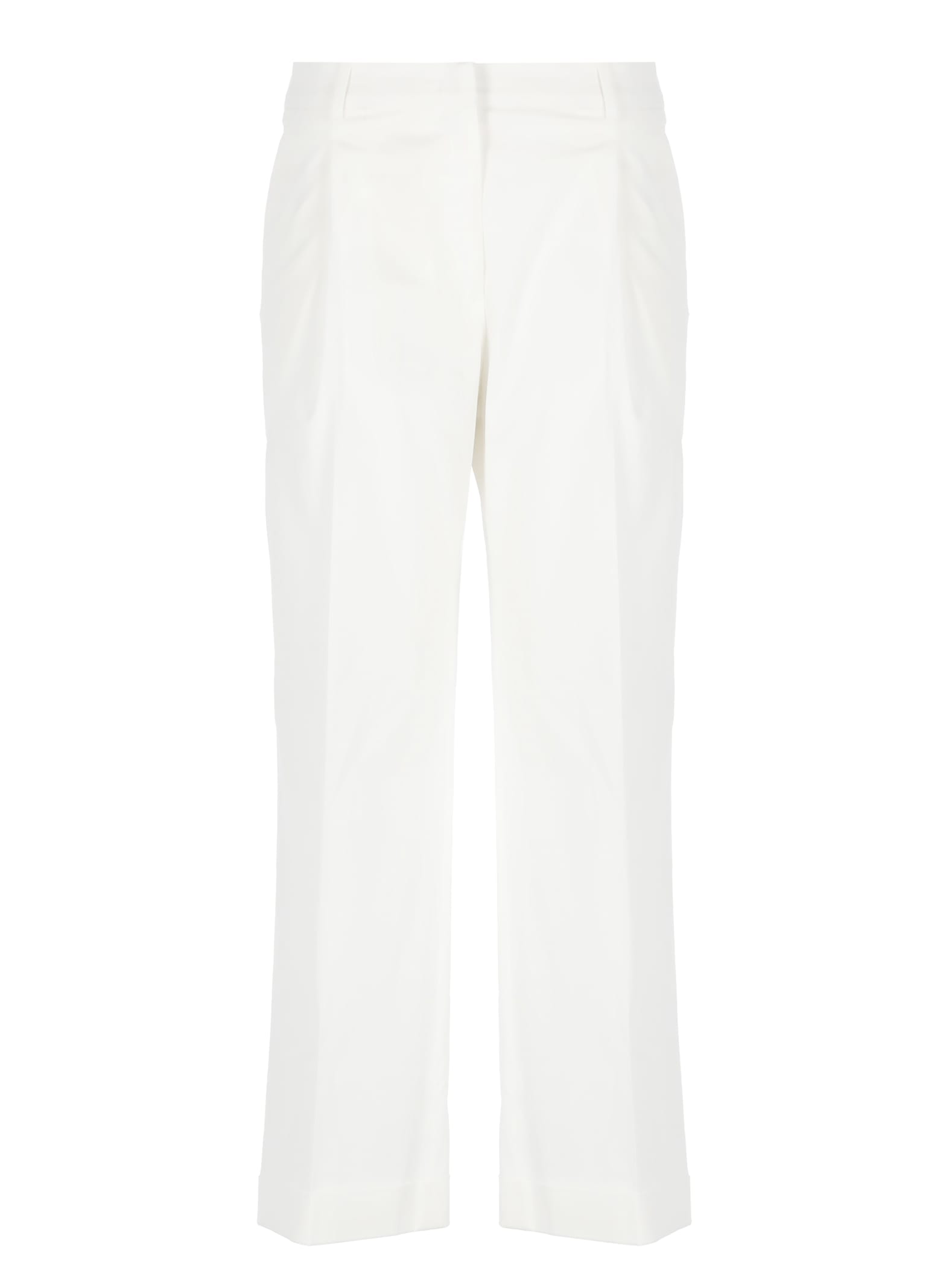 Pt Torino Cropped White Cotton Pants With Wide Leg And Turn-up Hem