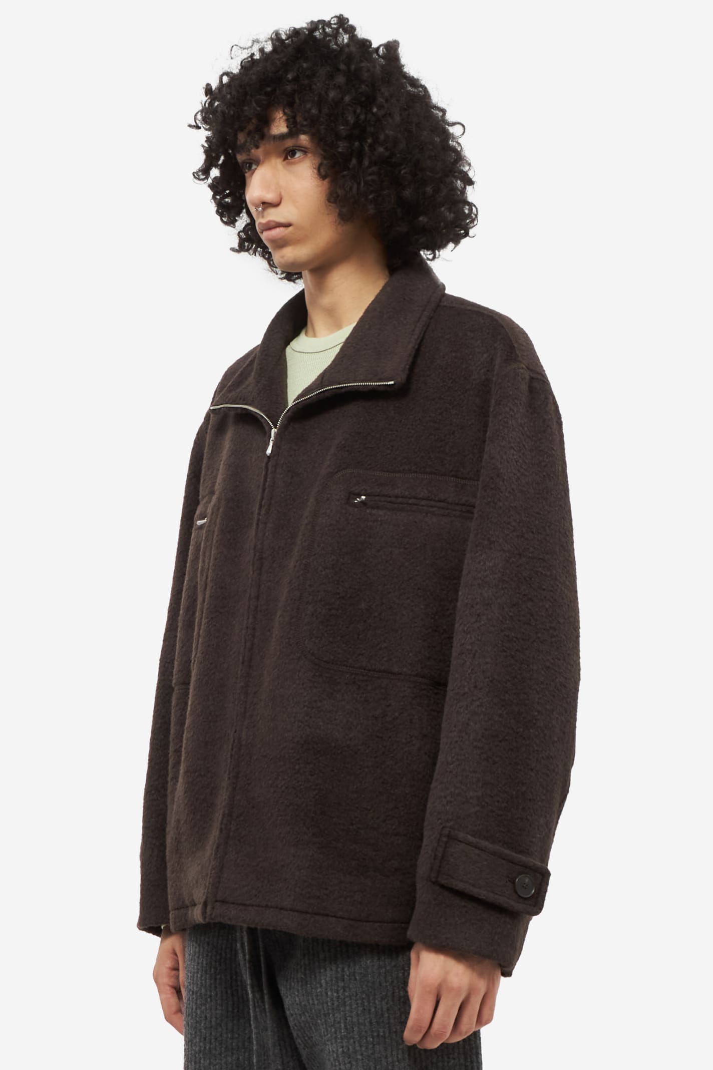 Shop Auralee Alpaca Mohair Zip Jacket In Brown