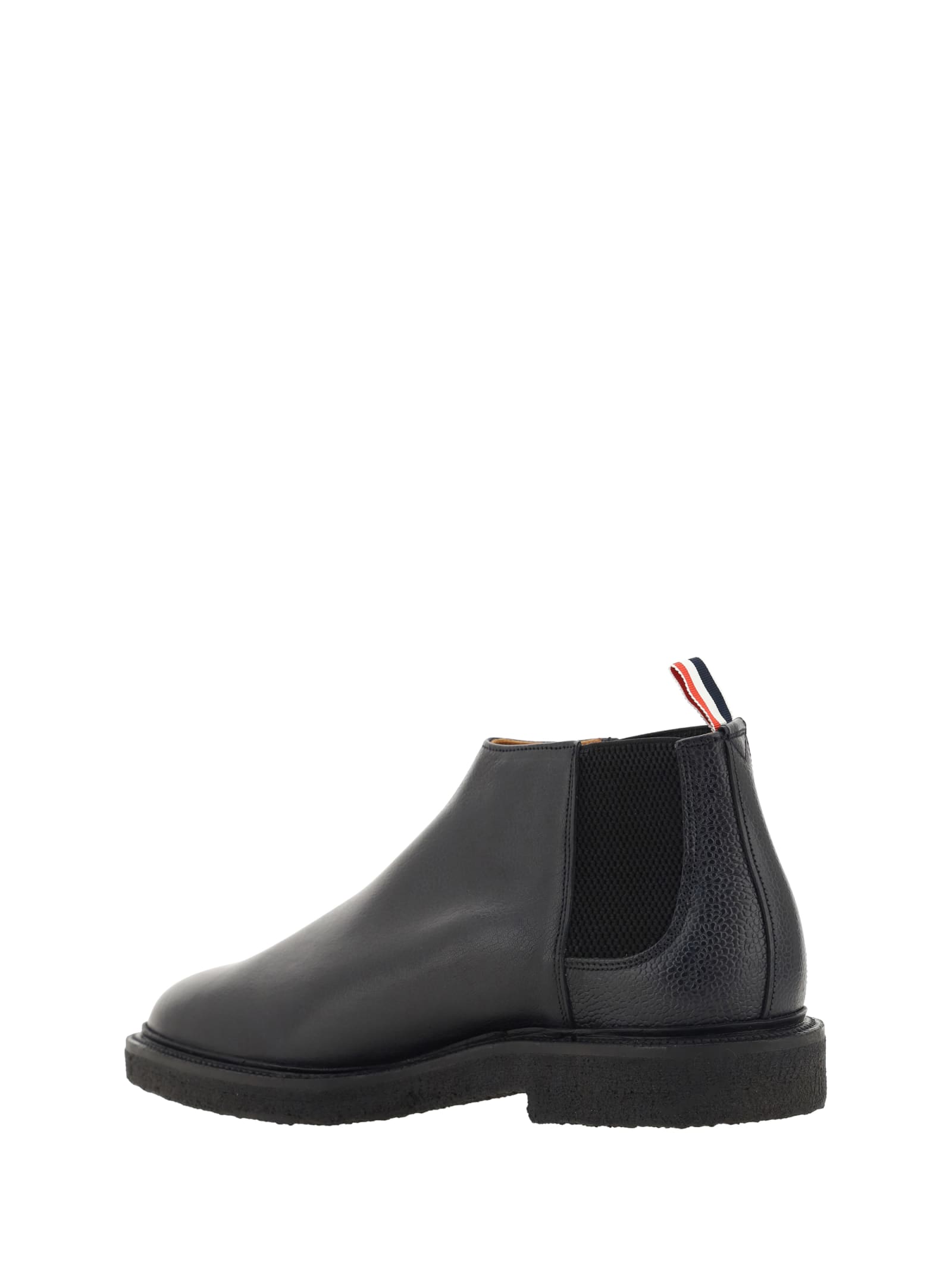 THOM BROWNE BLACK LEATHER ANKLE BOOTS