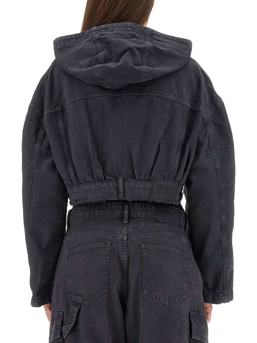 Moschino Short Jacket With Elastic Waistband And Hood In Black