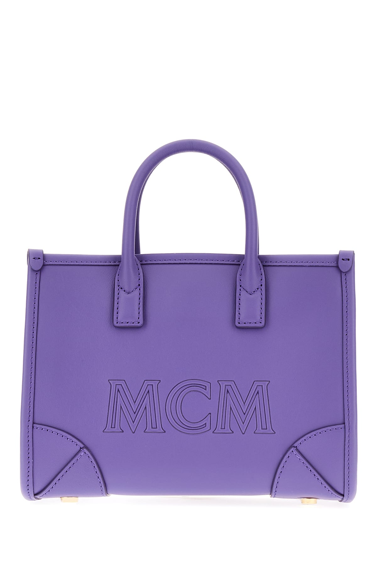 Shop Mcm Purple Leather Small Munchen Shopping Bag In Uq