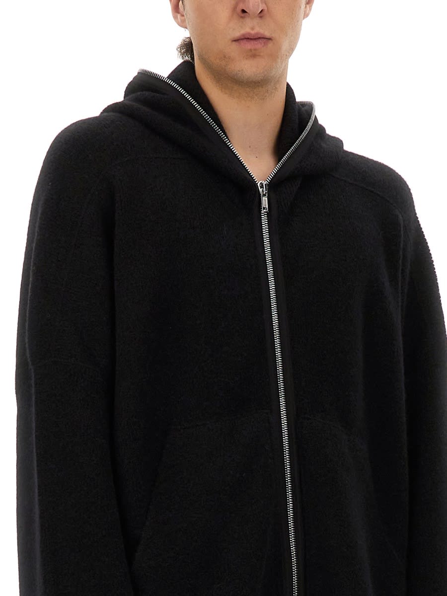 Rick Owens Hooded Knit Sweater Featuring Ribbed Finish In Black