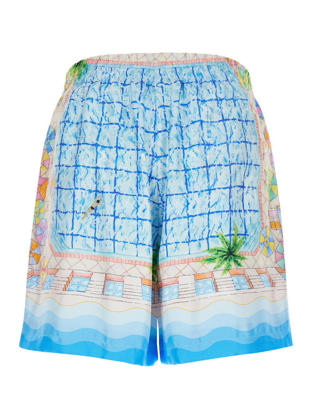 Shop Casablanca Light Blue Shorts With All-over Graphic Print In Silk Man