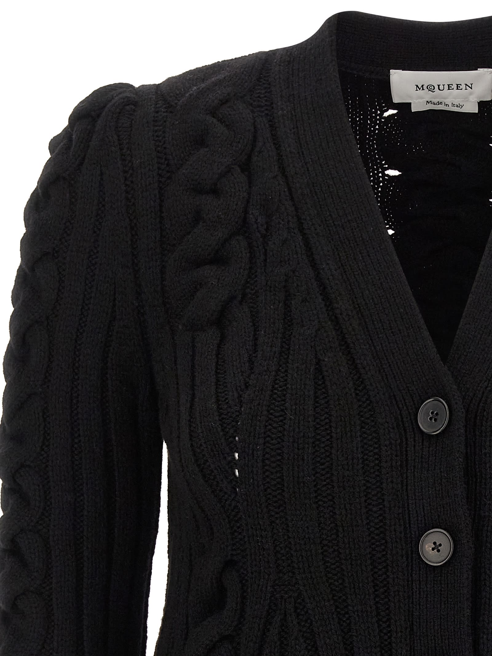 Alexander Mcqueen Braided Knitted Cardigan In Black