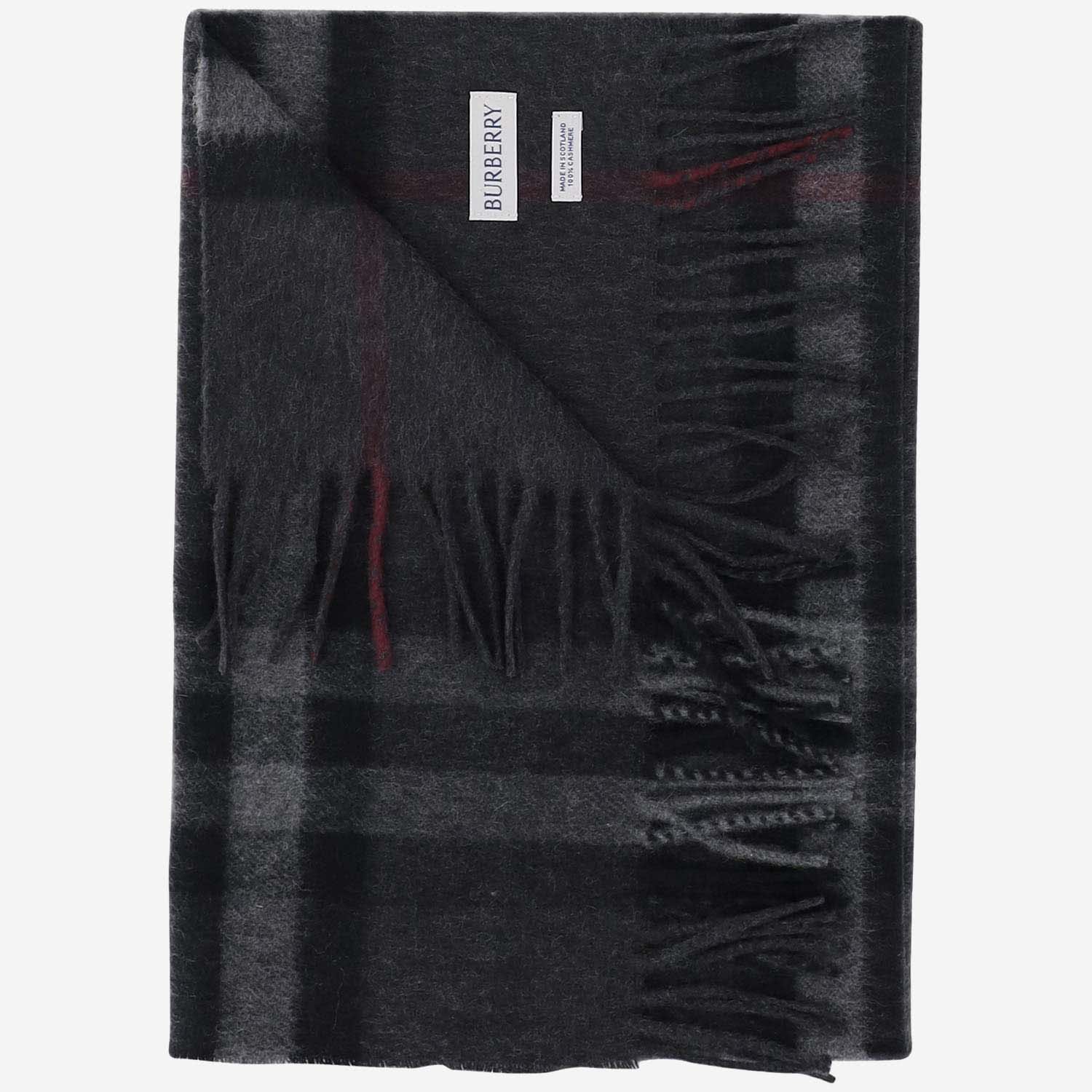 Shop Burberry Cashmere Scarf With Check Pattern In Charcoal