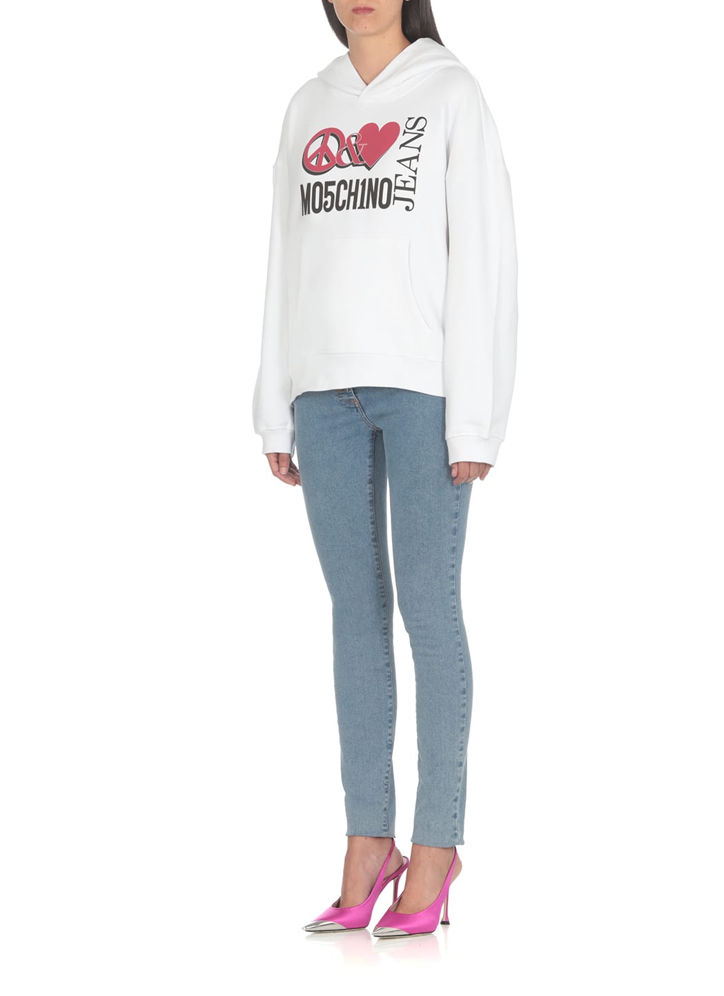 Shop M05ch1n0 Jeans Peace & Love Hoodie In White