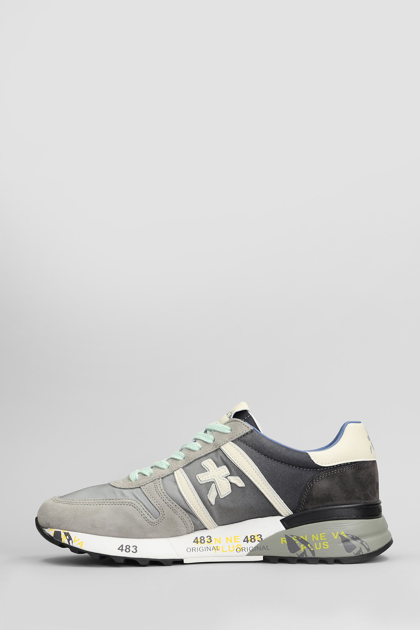 Premiata Lander Sneakers In Grey Suede And Fabric In Gray