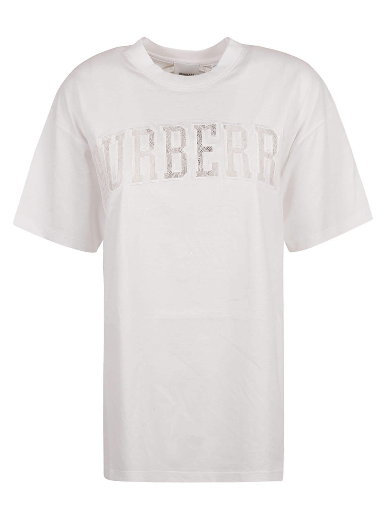 Shop Burberry Logo Lace T-shirt In Optic White