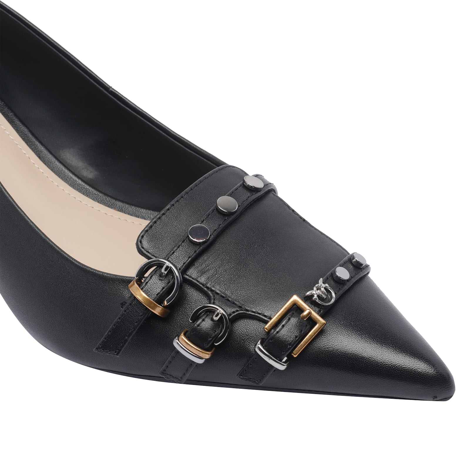 Pinko Pointed Toe Pumps With Decorative Buckles In Black
