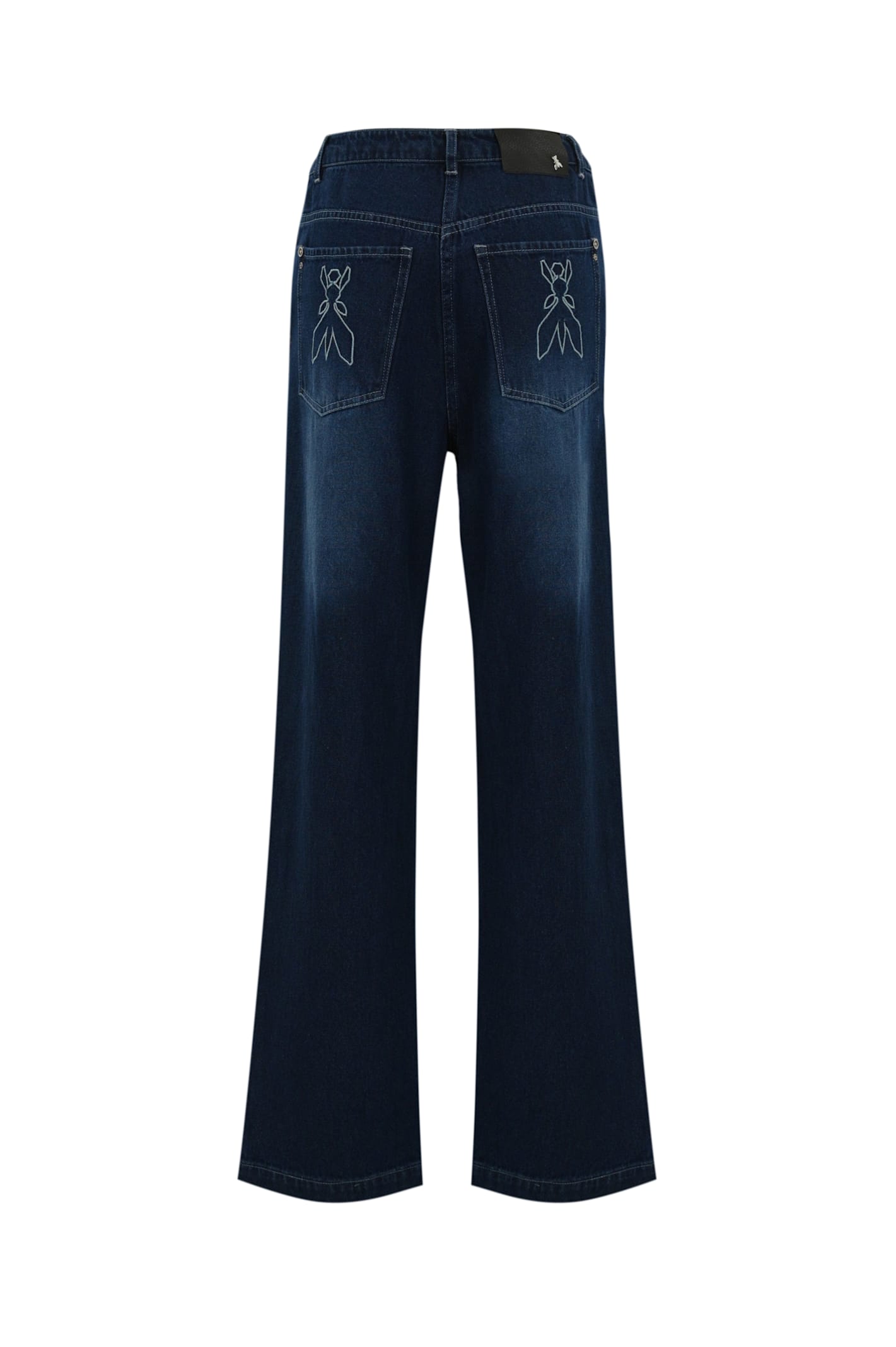 Patrizia Pepe Denim Trousers With Hanging Rhinestones In Blue