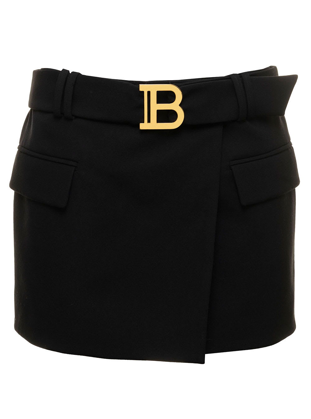 Balmain Womans Low Waist Mini Skirt With B Buckle Logo