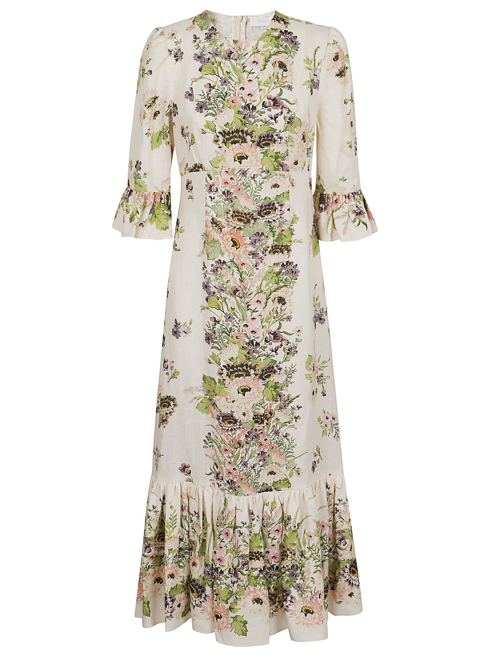 Shop Zimmermann Halliday Frill Sleeve Dress In Cmfl Cream Multi Floral