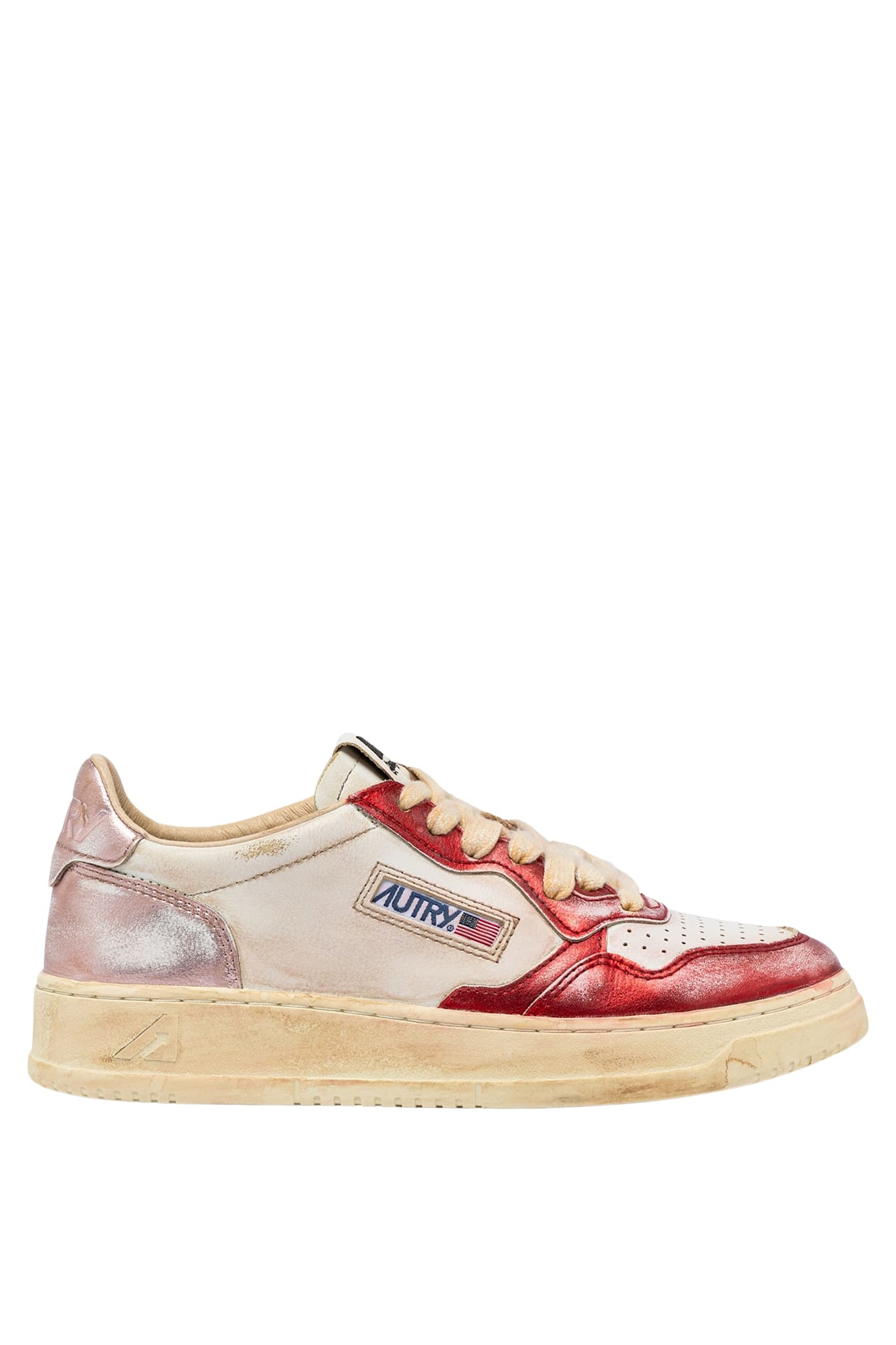 Shop Autry Sup Vint Low Metal Leat In White, Red, Pink