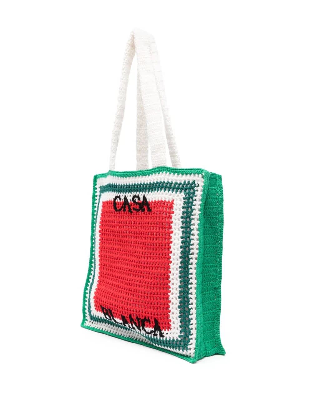 Shop Casablanca Crocheted Atlantis Tote Bag In Green, Red And White