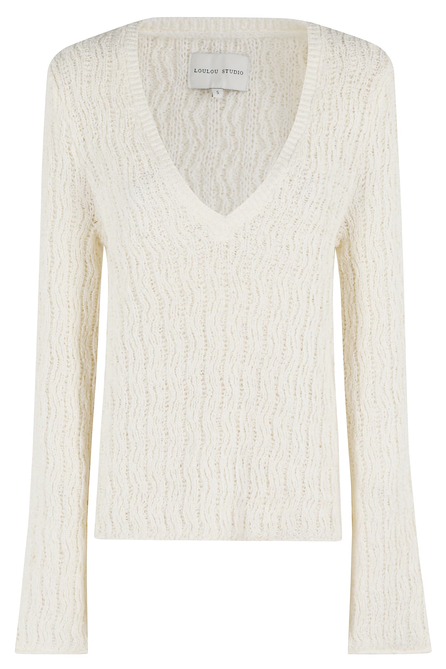 Loulou Studio Komo V-neck Cotton Sweater In Rice Ivory