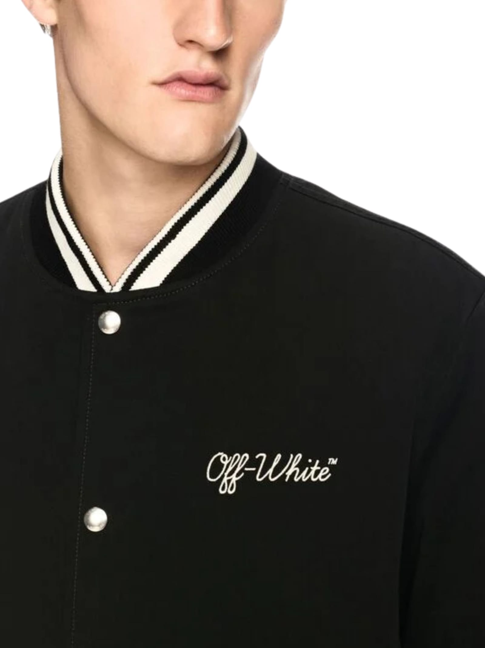 Off-white Off White Men `script Cotgab Souvenir` Varsity Jacket In Black