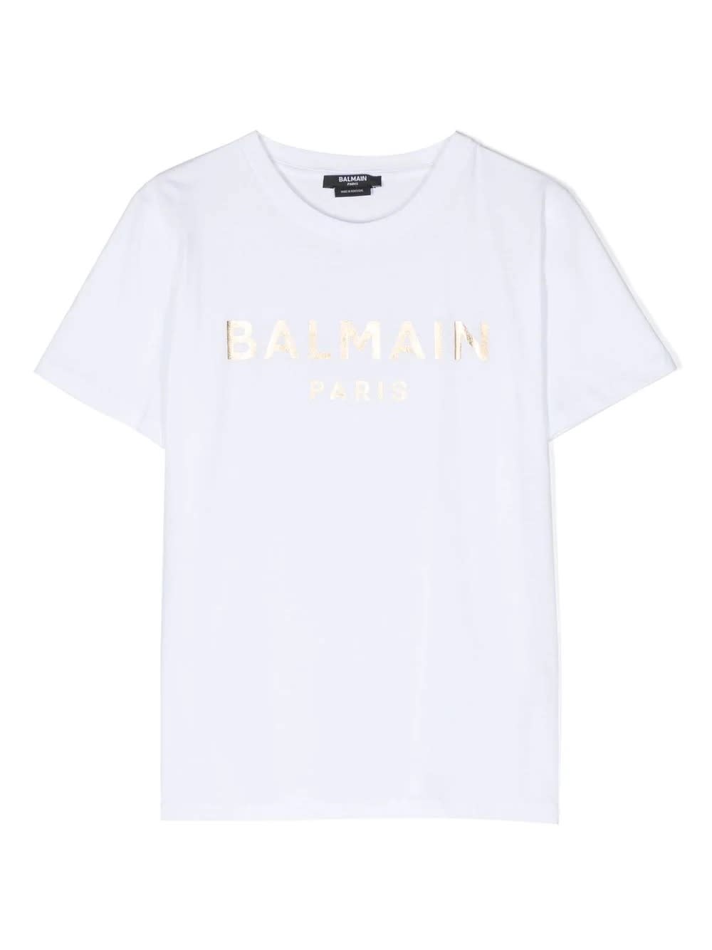 Balmain Kids' White T-shirt With Golden Logo