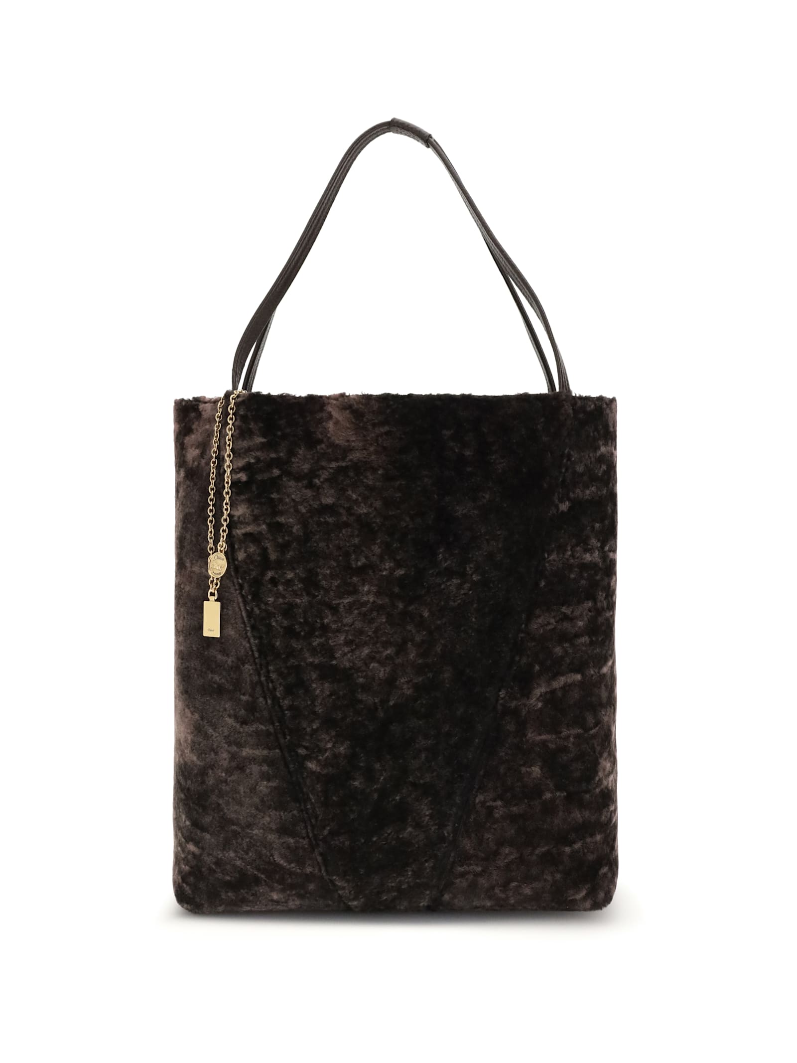 Chloé Spin Leather-trimmed Embellished Shearling Tote