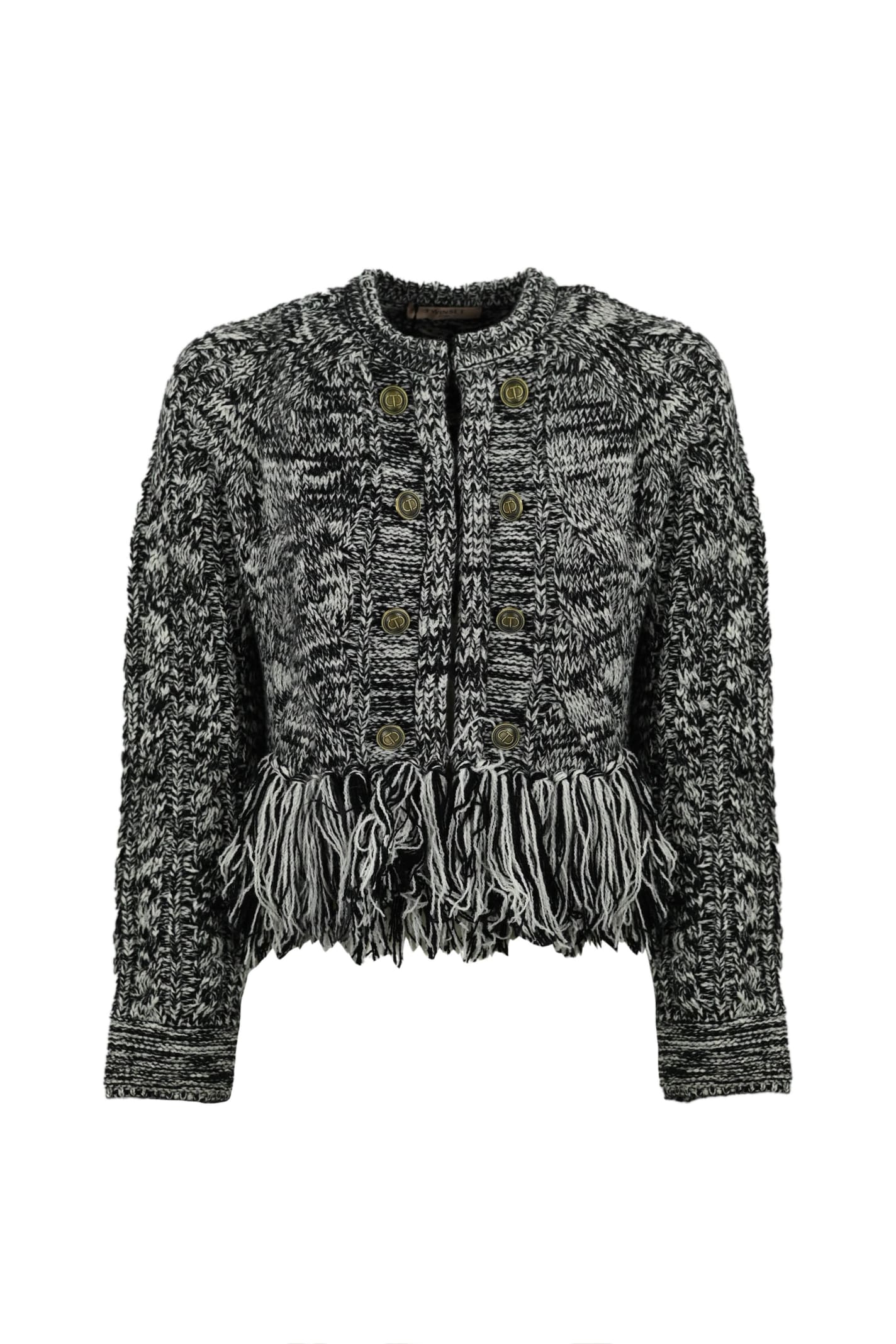 Twinset Fringed-hem Knit Jumper In Bianco E Nero