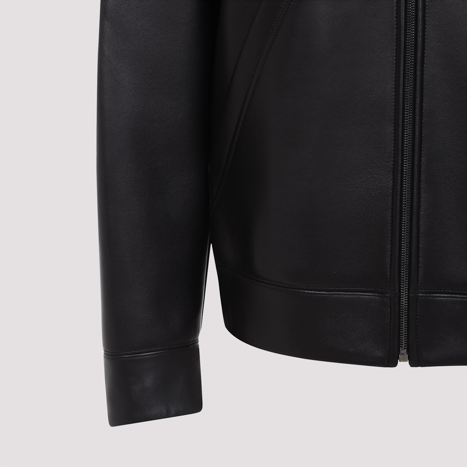 Shop Valentino Leather Bomber Jacket In No Nero