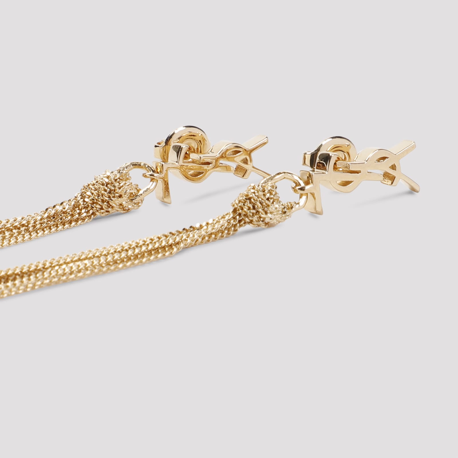 Saint Laurent Pompons Chains Earrings In Gold