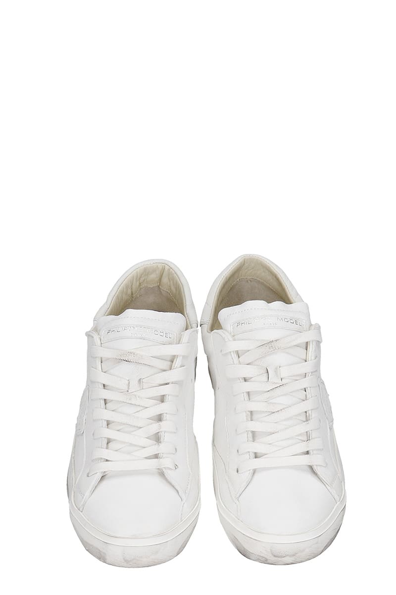 Shop Philippe Model Prsx L Sneakers In White Leather In Basic Blanc