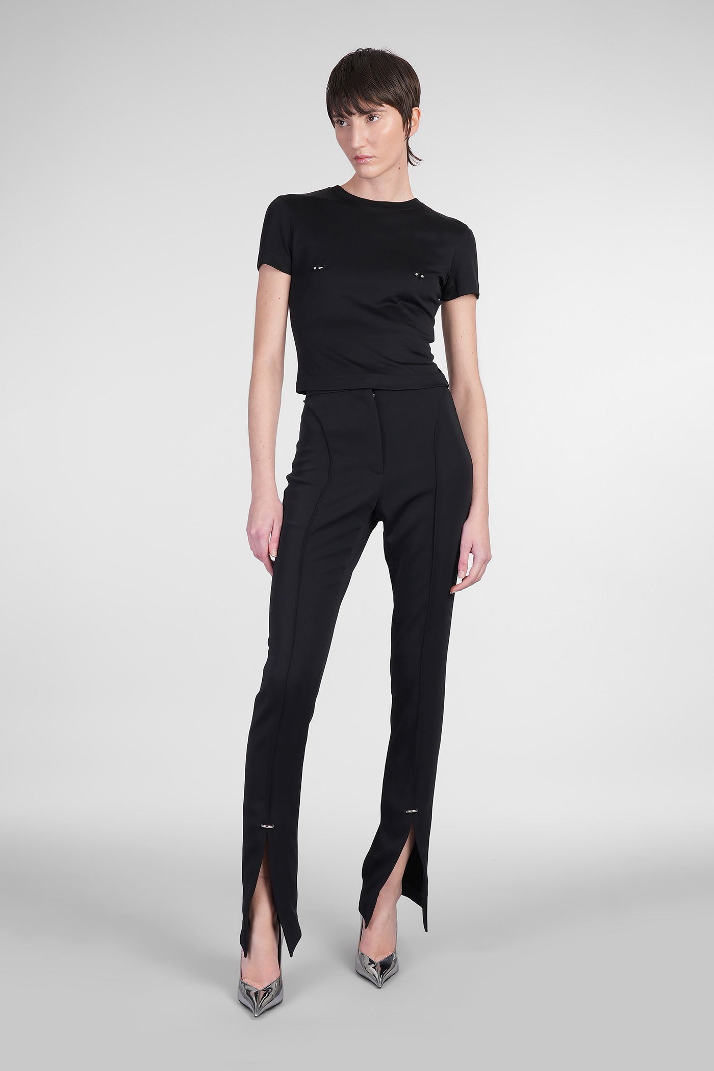 Mugler Cropped Tshirt Embellished Embellishments In Black