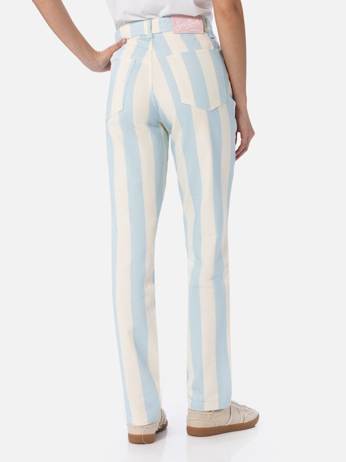 Mc2 Saint Barth Woman Light Blue Striped Print Denim Belleville In Sky