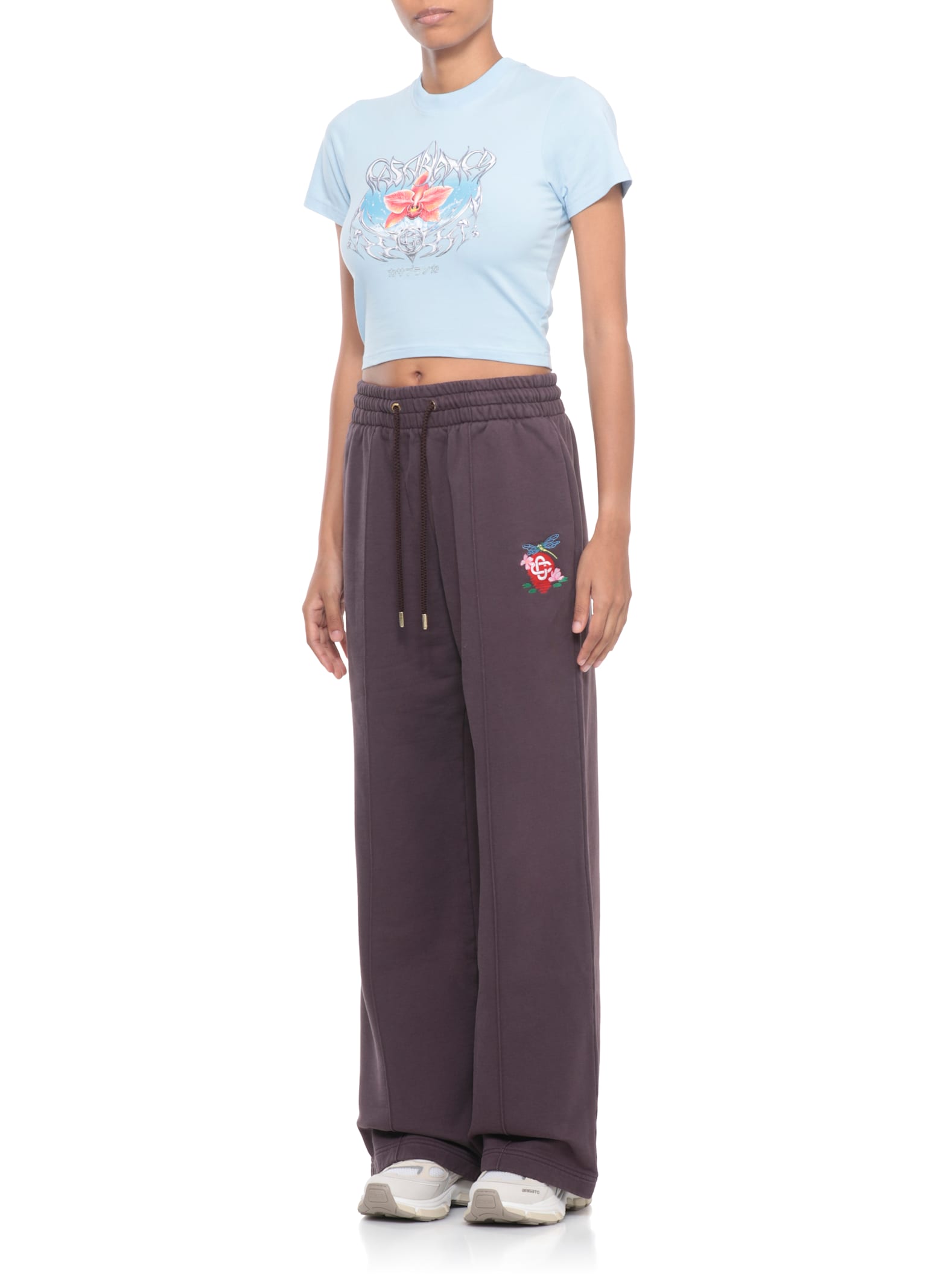 Casablanca Blades Orchid-print Cotton T-shirt In Blue