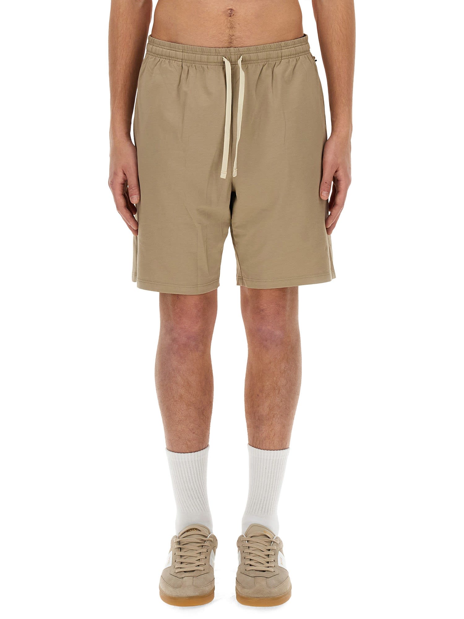 Hugo Boss Boss Cotton Bermuda Shorts In Beige