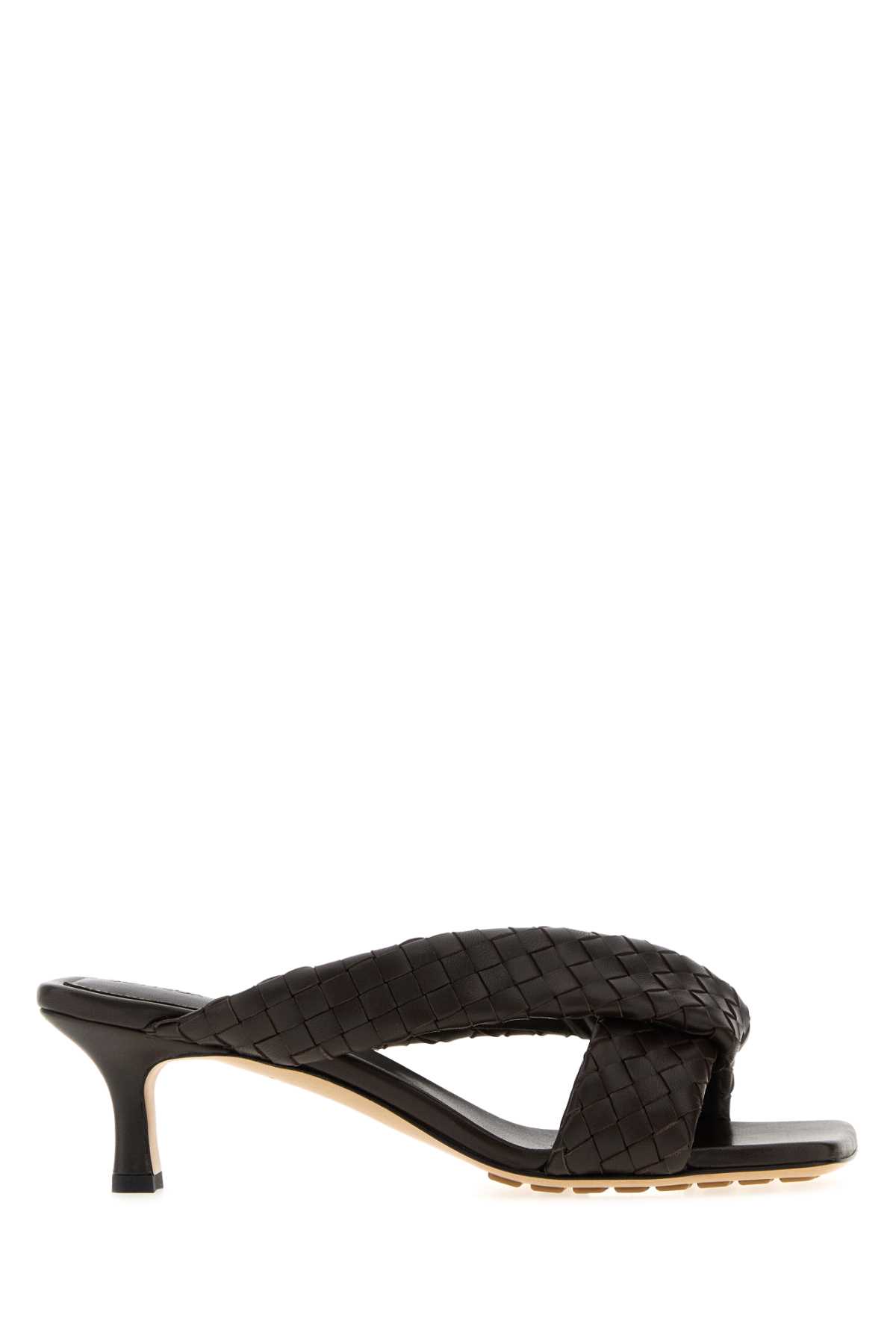 Bottega Veneta Riva Micro Woven Nappa Leather Kitten-heel Sandals In Black