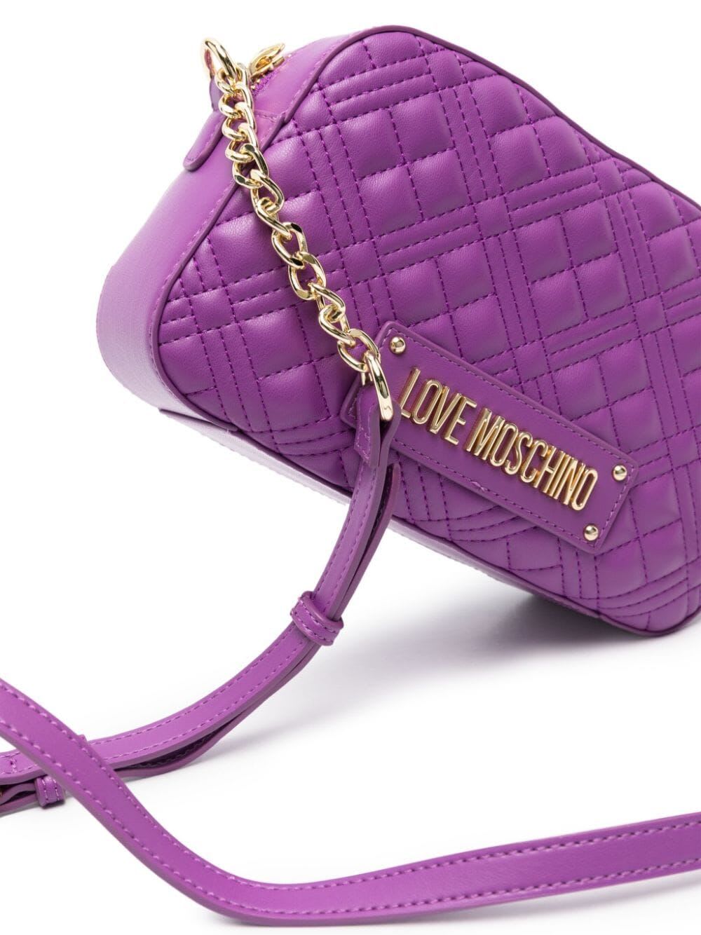 Shop Love Moschino Quilted Shoulder Bag In Purple