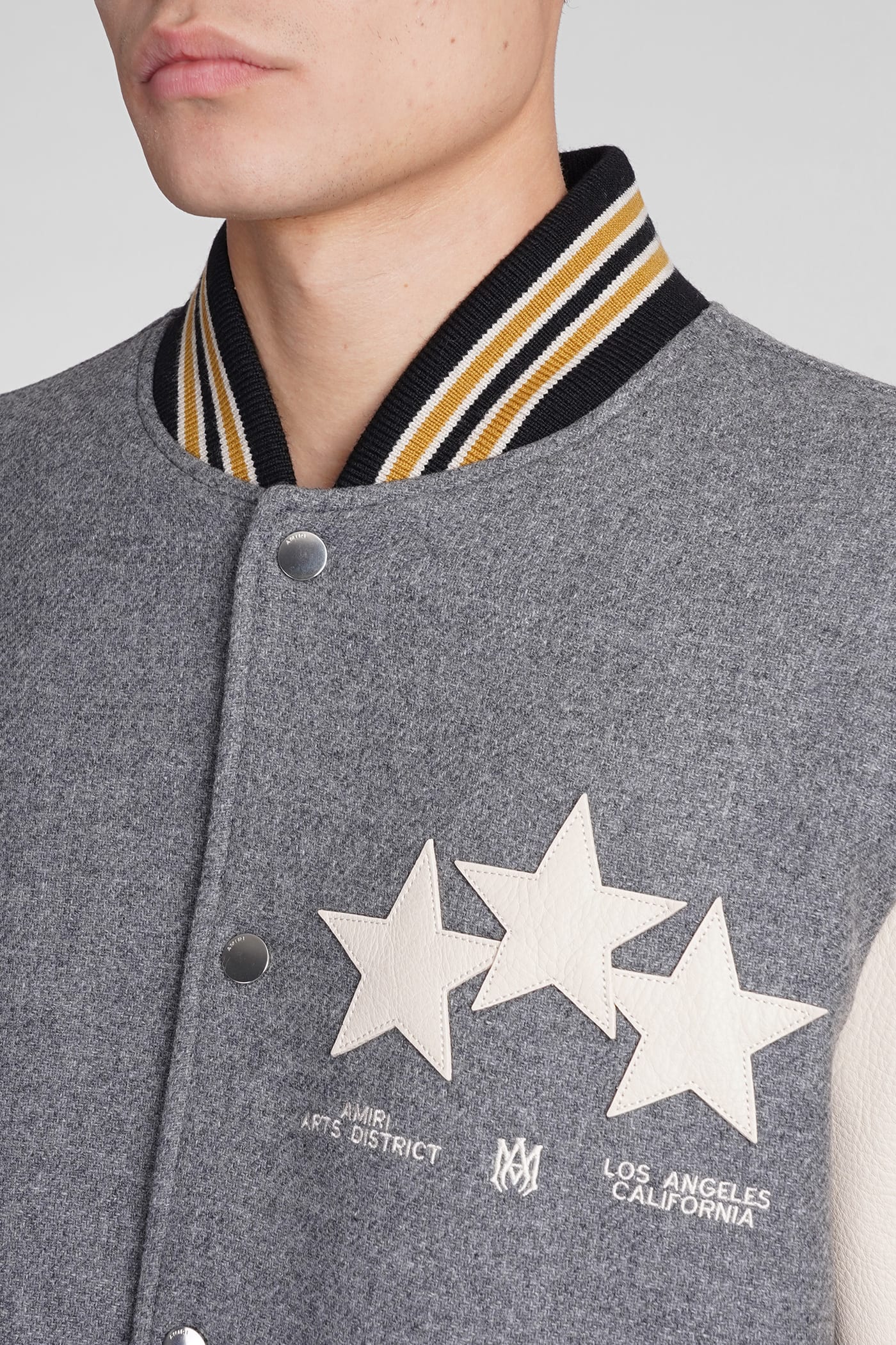 Amiri Stars Varsity Bomber Jacket In Grey