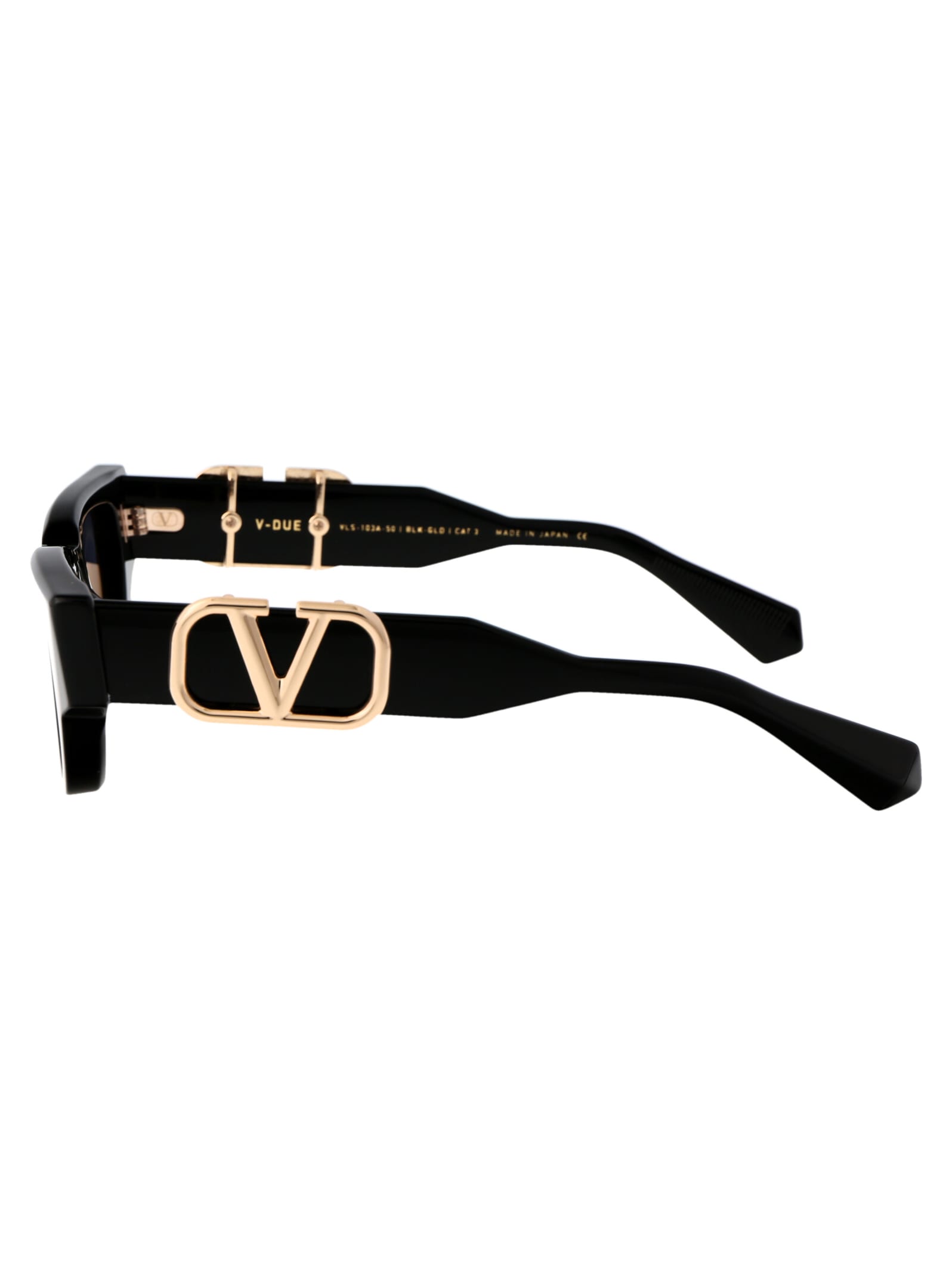 Shop Valentino V - Due Sunglasses In 103a Blk - Gld
