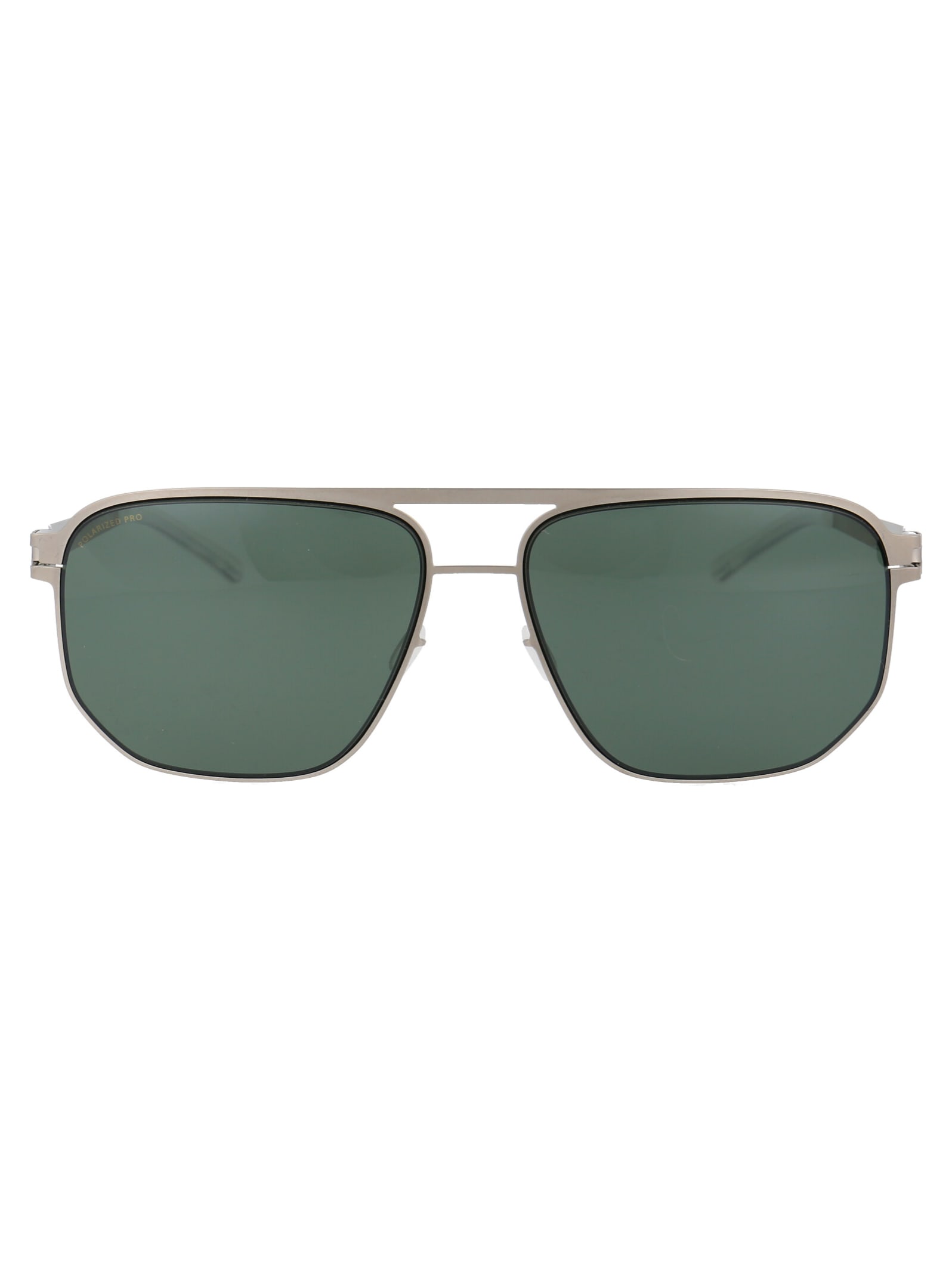 Shop Mykita Perry Sunglasses In 509 Matte Silver/black Polarized Pro Green