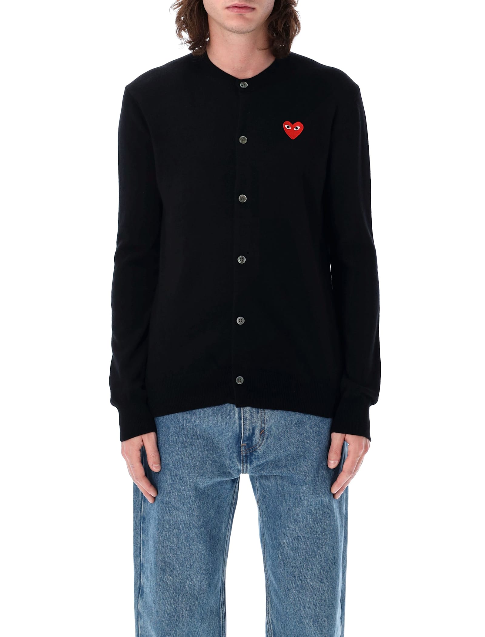 Comme Des Garçons Play Red Heart Patch Cardigan In Black