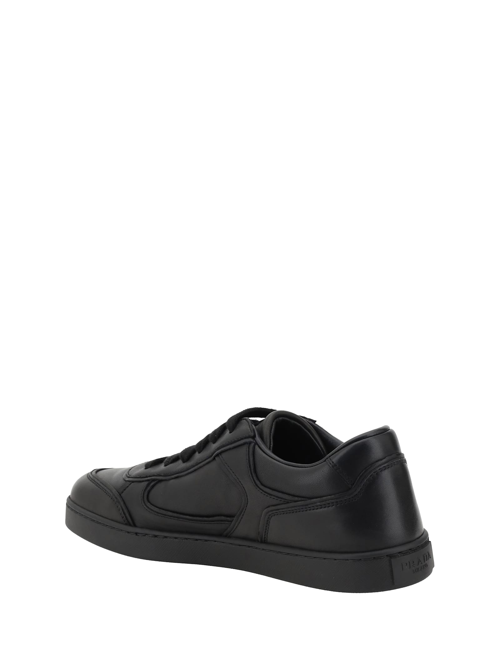 Prada Leather Sneakers With Flat Sole And Round Toe